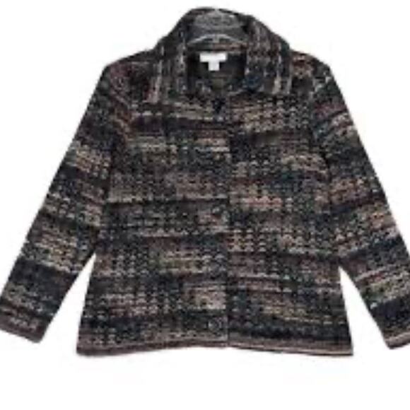 Christopher & Banks Cardigan Sweater Womens Medium Multicolored Textured Boxy - Picture 1 of 11